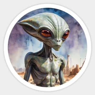 Alien in Desert City Sticker